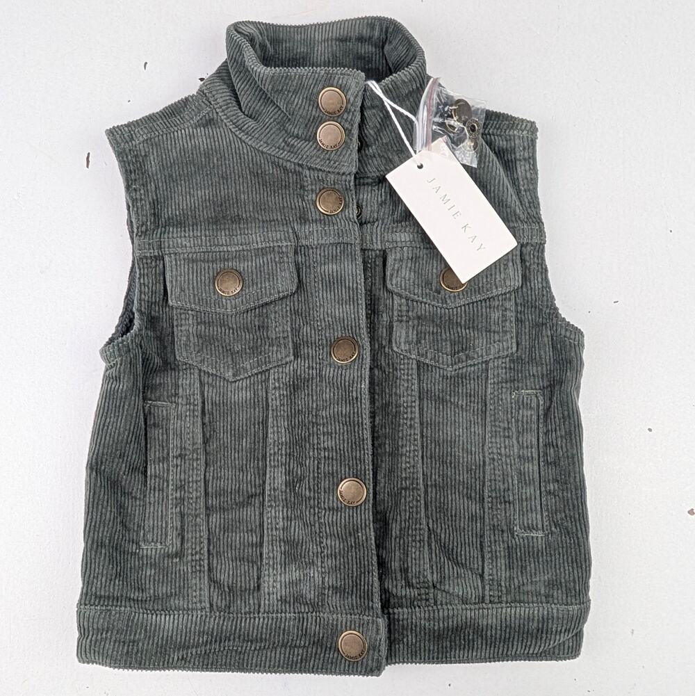 Jamie Kay Corduroy Snap Vest - Sage Green - 1YR